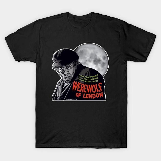 Werewolf of London - Black & White Version T-Shirt by pentoolarts